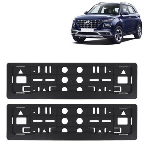 Image of KINGSWAY Venue Car Number Plate Frames for All 2019 to 2022 Models of Hyundai Car Registration Plate Holders, Black Licence Plate Covers (Front and Rear), Universal Size 51.5 x 14.5 cm