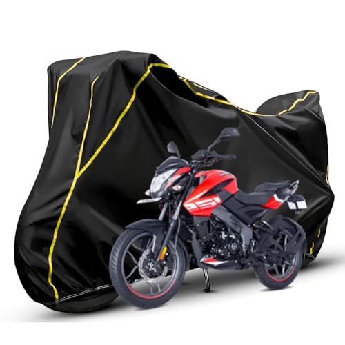 Image of Waterproof Bike Body Cover Compatible with Bajaj Bajaj NS 125 Dustproof Scratchproof - Motorcycle Cover for Two Wheeler, Outdoor Full Cover with UV, Duty, Rain Protection (Black & Yellow) R1