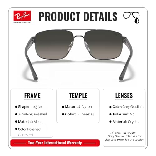 Image of Ray-Ban RB3663 Square-Round Shaped Sunglasses for Men with Official RAYBAN Eyewear Kit