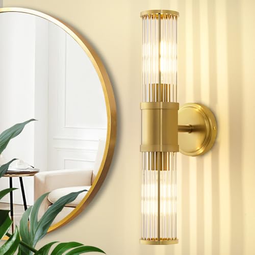 Image of Gold Wall Sconce Bathroom Vanity Light Fixtures for Mirror, Modern Wall Light with Glass Rod Shade for Bathroom, Bedroom, Hallway, Living Room - Bulb Not Included