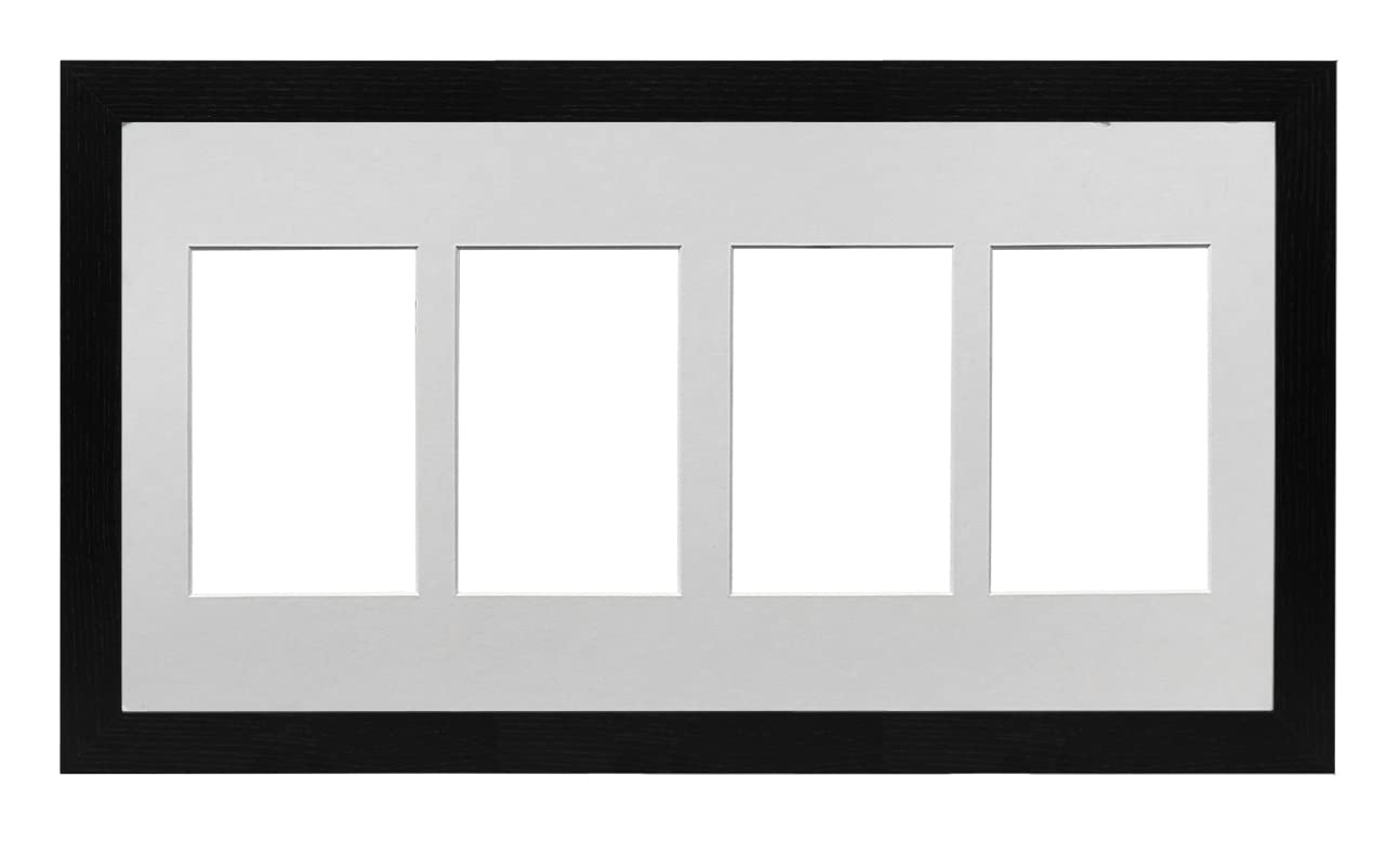 Black Frame 20x10' Multi Aperture Picture Frame with White Mount to fit (4x) 6x4' Photos with Perspex Sheet - Wall Mountable Landscape or Portrait