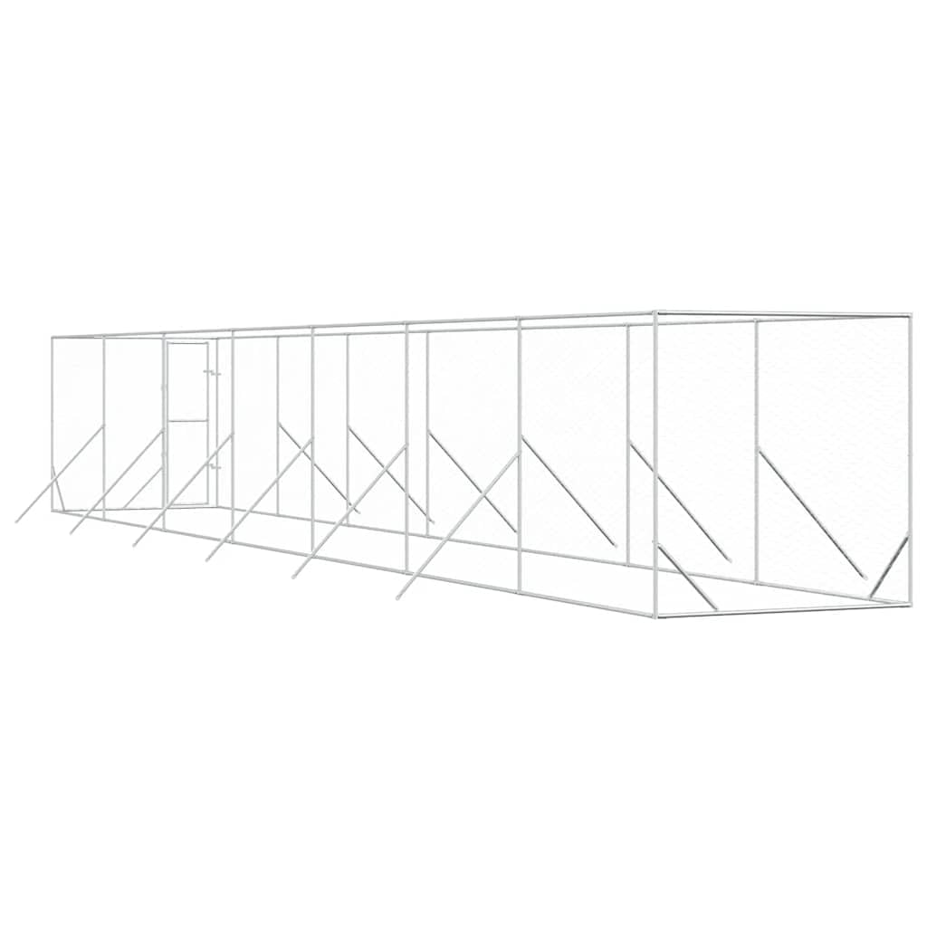 Perrera para perros de exterior plateada de acero galvanizado, 2 x 14 x 2 m, con puerta con cierre, para perros, cachorros, animales pequeños, resistente a la intemperie, estable como recinto