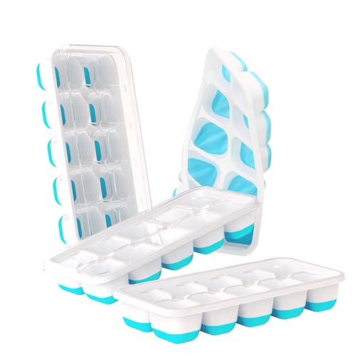 Image of DOQAUS Ice Cube Tray with Lids - 4 Pack Stackable Silicone Ice Trays for Freezer, BPA & LFGB Safe, Easy Release for Kitchen, RV, Cocktail, Coffee, Soup & Food