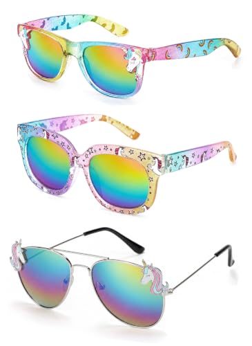 Image of 3 Pairs Kids Sunglasses Girls,UV Protection Sunglasses Toddler Eyewear for Party Favors Beach Glasses Age 3-12