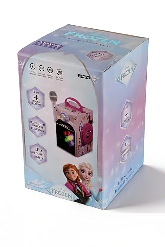 Image of Disney Frozen Kids Karaoke Bluetooth Speaker with Wired Microphone | 10W RMS Powerful Sound | RGB LED Party Lights | FM, USB, Micro SD & AUX | 4H Playtime | Perfect for Boys & Girls, Ages 5-16