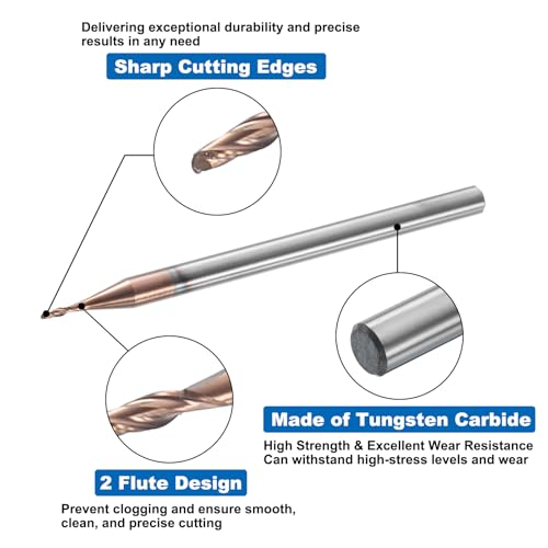 Image of HARFINGTON Ball Nose End Mill 2 Flute 0.038 inch Diameter 1 /8 inch Shank Tungsten Carbide Uncoated Spiral CNC Router Bits 0.114 inch Cutting Length Single End Ball for Carving Engraving Grinding