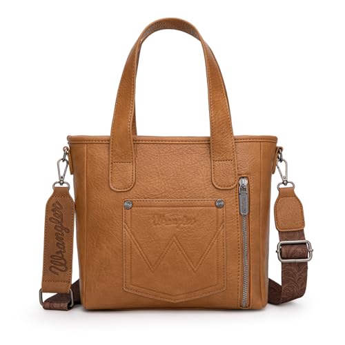 Image of Montana West Wrangler Cowhide Tote Bag for Women Western Tooling Handbag Leather Fringing with Turquoise Stone Concho