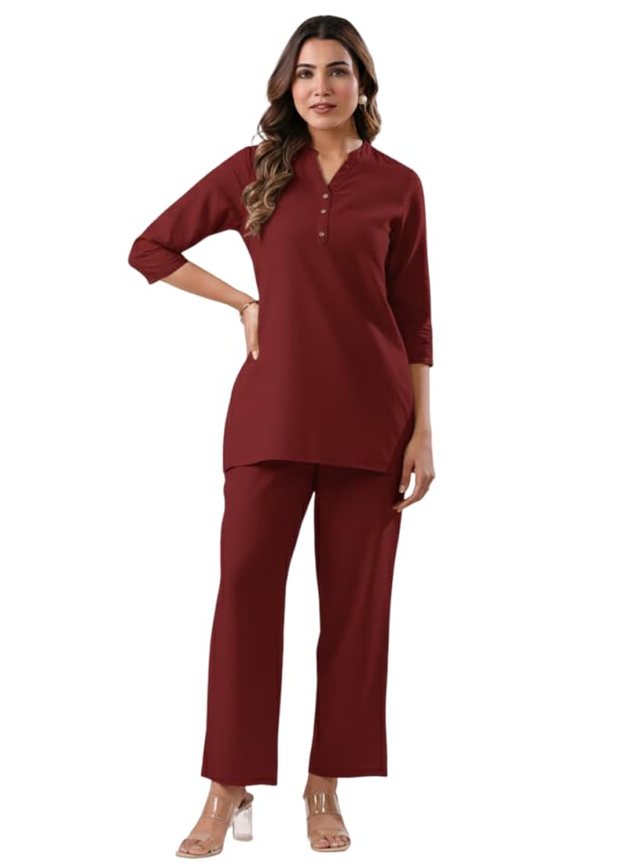 Image of Co Ord Set for Women Stylish Pure Cotton Airy Linen Lounge Wear Kurta Coord Set for Women | Regular Fit Solid Summer Kurti Set Casual, Travel, Office Formal Wear