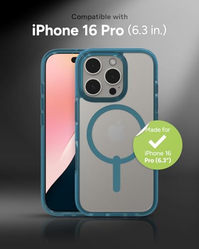 Image of ZAGG Santa Cruz Snap Case for iPhone 16 Pro - MagSafe Compatible, 13ft Military-Grade Drop Protection, Graphene Reinforced, Lightweight, 70% Recycled Content, Clear with Color Accents, Retro Blue