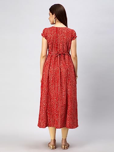 Image of CEE 18 Cotton Rayon A-Line Flared Maternity Feeding Kurti for Women with Zippers | Maxi Gown Dress for Women | Breastfeeding Dress for Mothers | Feeding Kurti for Women | Maternity Wear for Women