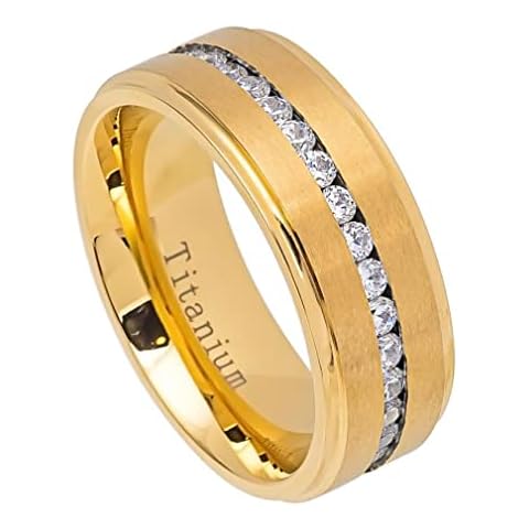 Kriskate & Co. 8mm Titanium Ring Wedding Bands for Men and Women Titanium Wedding Ring Personalized Anniversary Ring Titanium Eternity Cz Ring Comfort Fit Sizes 7-15 TRB119 (13) Cover