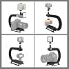 PULUZ U/C Shape Video Action Stabilizing Handle Grip Handheld Stabilizer Kit with Phone Clamp + LED Studio Light for Canon Sony Nikon Cameras and Home DV Camera Smartphones