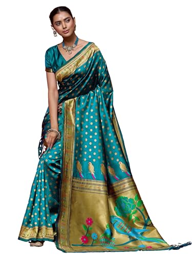 Image of EthnicJunction Women's Silk Blend Woven Paithani saree With Blouse Piece | Wedding Saree | Heavy Saree