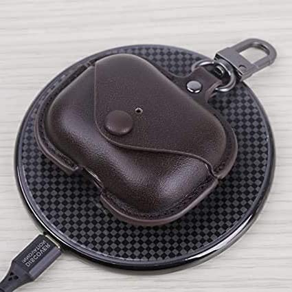 Image of PEFKO PSS121 AirPods Pro Soft Silicone Protective Case 3D Design Shockproof Case Cover with Anti-Lost Metal Keyring Compatible for Apple AirPods Pro (Dark Brown [ Leather ])