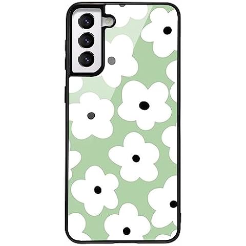 LALAPOPO for Samsung Galaxy S21 Plus Green Daisy Flower Case for Women Girls, Cute Phone Cover Tempered Glass Back Cover Soft TPU Bumper Shockproof Case Trendy Cover for Galaxy S21 Plus 5G 6.7" 2021 Cover