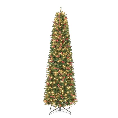LIFEFAIR 7.5ft Prelit Slim Christmas Tree, Decorated with 350 Clear Lights and Realistic 900 Thicken Tips