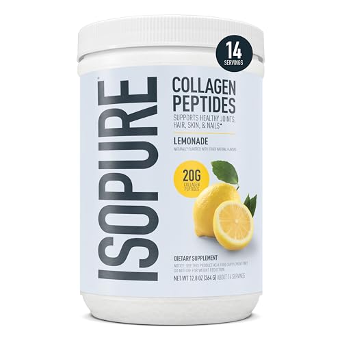 Image of Isopure 20g Grass-Fed Collagen Peptides with Biotin + Vitamin C - Supports Skin, Hair, Nails & Joint Health - Lemonade, Keto Friendly Collagen Powder, 14 Servings