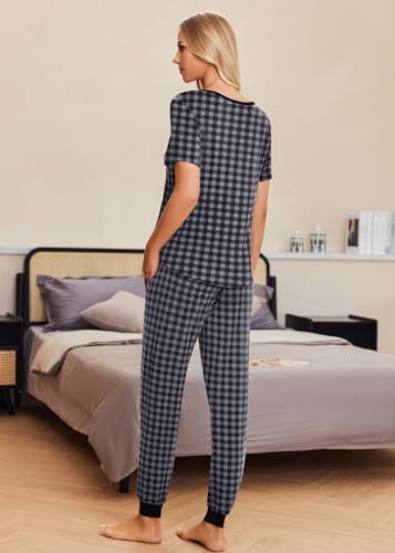 Image of Ekouaer Pajamas for Women Set 2 Piece Fall Lounge Sets Short Sleeve Pjs Joggers Long Pants Sleepwear with Pockets