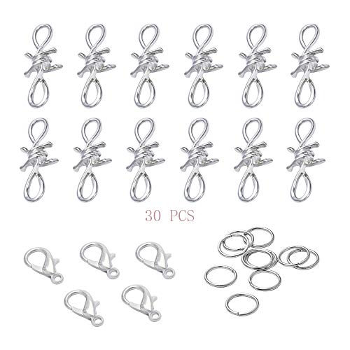 30 PCS Punk Gothic Alloy Barbed Wire chain Necklace Thorn Pendant Bracelet Earrings with Jump Rings Lobster Clasps for Jewelry DIY Making（Big）