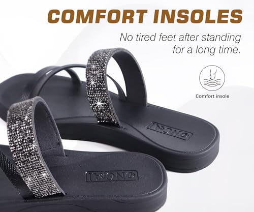 Image of ONCAI Women's Slide Sandals Trendy Square Summer Flat Dressy Sandals for Women 2025 Cross Strappy Open Split-Toe Ring with Slip-on Rubber Soles