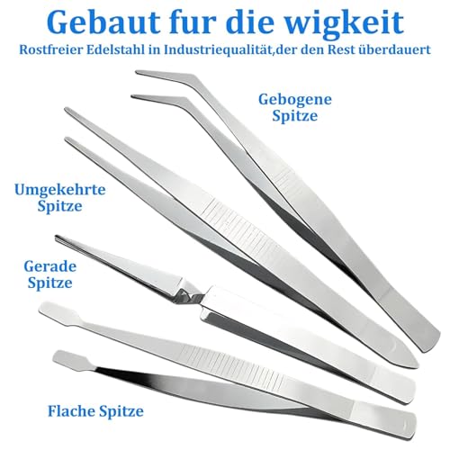 7 Pcs Pinzas de Precisión de Acero Inoxidable, 3 Puntiagudas con Punta Silicona, 4 Pinzas Depilar Antideslizante, Recta+Curva+Planas+Cruzadas, para Manual, Belleza, Tratamiento, Pestañas, Labora - imagen 3