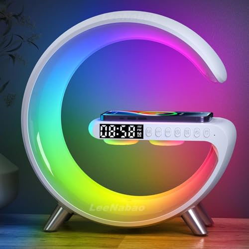 Smart LED Table Lamp,4-in-1 Wireless Charger with Speaker,Night Light, Alarm Clock, and Bluetooth...