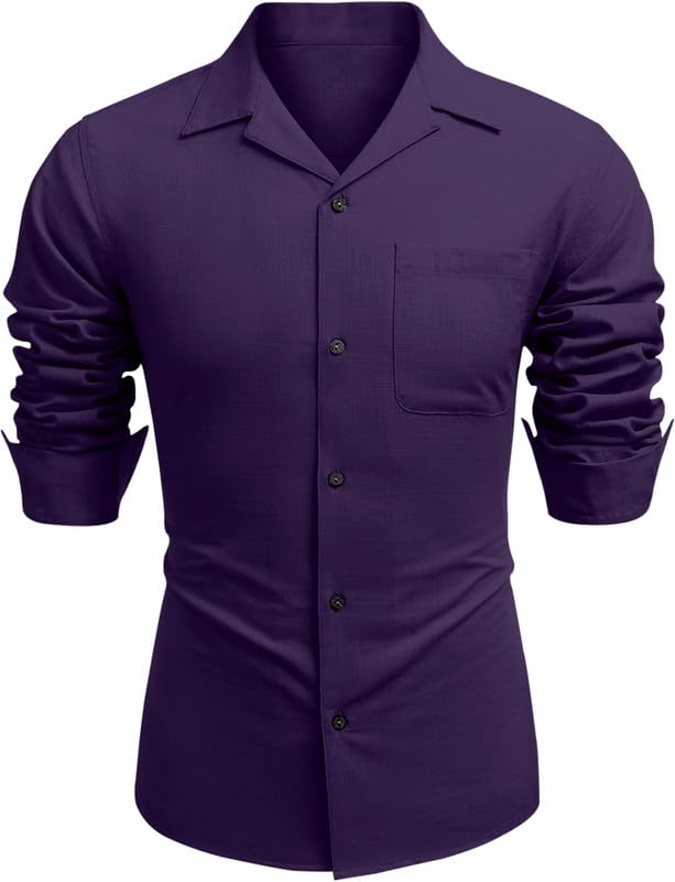 Image of Combo of Men's Casual Cotton Blend Shirt || Long Sleeve Button Down with Spread Collar | Lightweight Breathable Fabric | Stylish Solid Shirt for Beach, Office & Everyday Wear Pack of 2