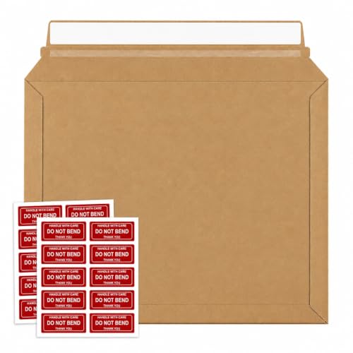 Image of STRBOXONG A4 Cardboard Envelopes 334 x 234 mm, C4 Rigid Stay Flat 400gsm Expandable Capacity Book Mailers, Royal Mail Large Letter with Peel & Seal and Rip & Strip Open (Pack of 20 + Stickers)