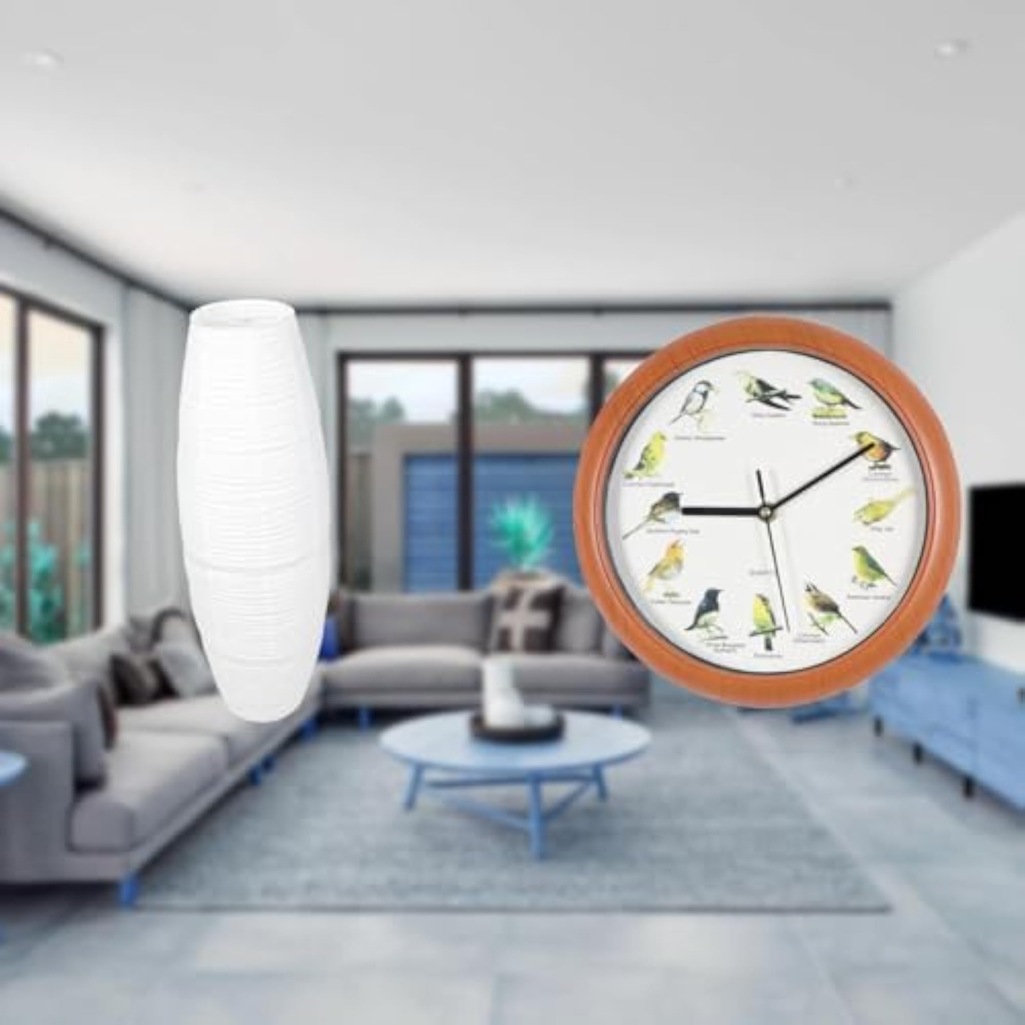 Simple Lampshade Floor Lamp with Decorative Wall Clocks