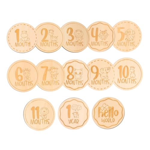 JOINPAYA 13個カートゥーン動物デザイン ちゃん月齢記念木製マイルストーン