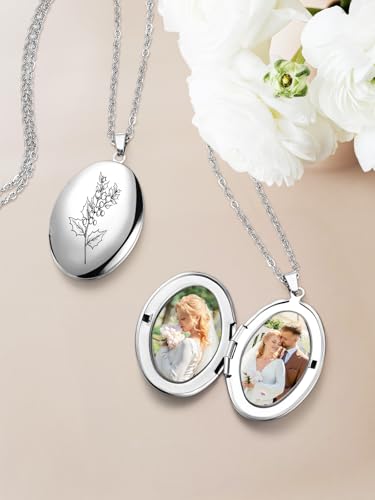 Custom Photo Locket Necklace Women Personalized Text Birth Flower Necklace that Hold Picture Stainless Steel Memorial Jewelry for Mothers Day Christmas2