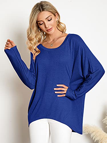 Image of ZANZEA Women's Off The Shoulder Batwing Tops Casual Loose Oversized Tshirts Long Sleeve Fall Pullover Sweater Tops