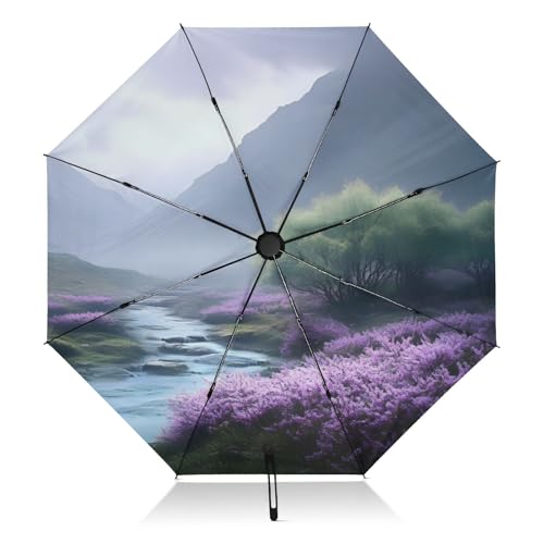 Parapluie compact violet haut de gamme River Landscape de 46 pouces