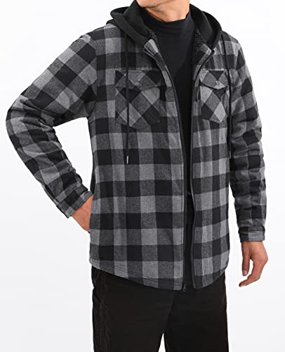 Image of ZENTHACE Mens Sherpa Lined Flannel Shirt Jacket with Hood,Full Zip