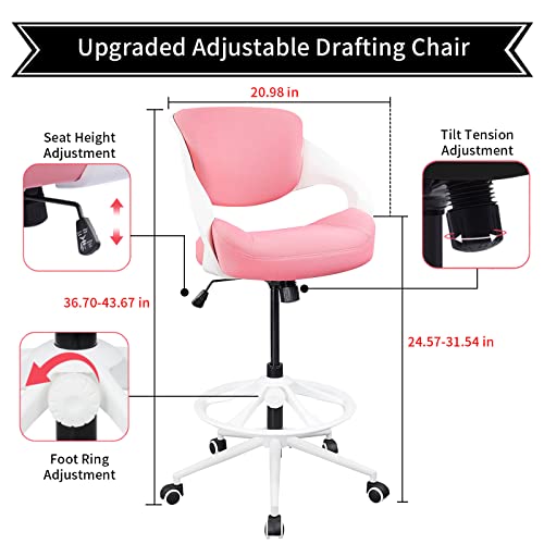 Tall Office Chair, Drafting Chair, Desk Chair And Ergonomic Computer Chair - Waist Support Function For Office&Home-Pink #TOP3