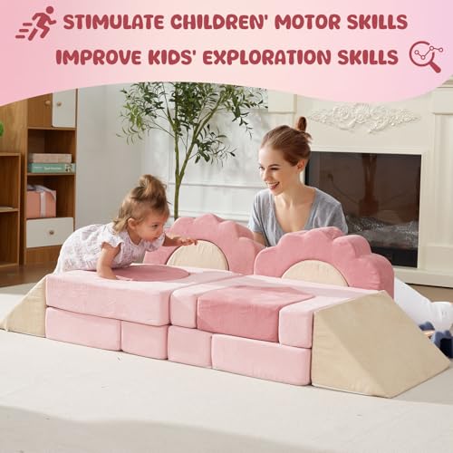 Image of Foam Climbing Toys for Toddlers, 13pcs Soft Play Climbing Blocks | Climb and Crawl Activity Playset, Indoor Crawling Sliding Toys, High-Density Foam Play Structures for Playroom,Washable Cover