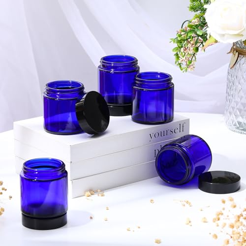 Image of Norme 12 Pcs 4 oz Glass Jars with Lids Cosmetic Jars, Black, Blue