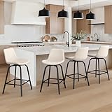 LUE BONA 360° Swivel Bar Stools Set of 4, 26 Inch Counter Height Bar Stools, Modern Faux Leather with Enlarged Seats, Metal Legs for Kitchen Island, Dining, Ivory