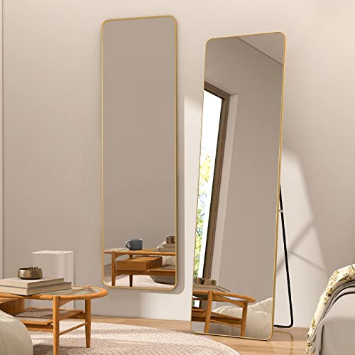 ミルオ君の鏡工房 全身鏡 大きい 姿見鏡 アルミフレーム おしゃれ 丸角 全身ミラー 飛散防止 壁掛け 立て掛け スタンドミラー すがた鏡 全身 (151*39cm, ナチュラル)