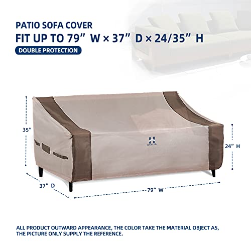 Hamler Patio Sofa Cover, 3-Seater Heavy Duty Outdoor Couch Cover Waterproof, Outdoor Loveseat Cover With Air Vents And Handles, Outdoor Sofa Cover Fits Up To 93" W X 40" D X 24" H, Brown & Beige #TOP2
