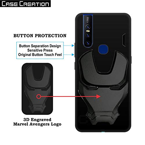 Image of COVERLY Official 3D Touch Feel Trending Avengers Logo Mask Soft Rugged Grip Silicone Iron Man Super Power Cartoon Movie Engraved Silicone Matte Back Cover for Vivo V15 (2019) -HD Black Avenger
