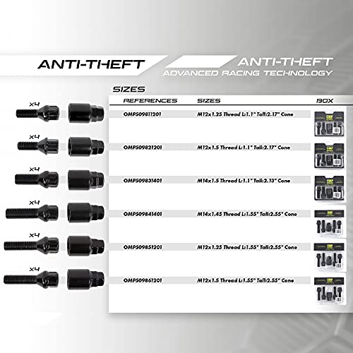 Omp Speed 4 x Diebstahlsicherungsschrauben M14 x 1,5, 28 mm, konische Form