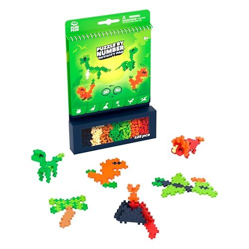 Plus-Plus 4347 Geniales Konstruktionsspielzeug, Activity Pad Dinosaurier, Baustein-Set fĂĽr 2D und 3D Figuren, Kreativ-Bausteine fĂĽr Kinder ab 5 Jahren, 125 Teile