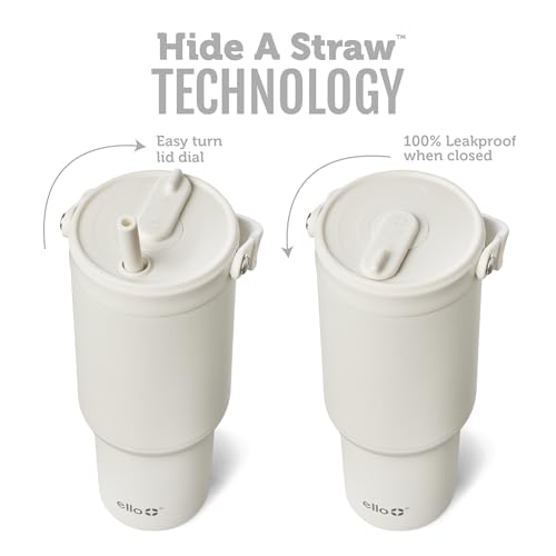 Image of Ello Oasis Go+ 32oz Tumbler with Top Handle and Retracting Straw | Reusable Insulated Stainless Steel Cup, 100% Leakproof Water Bottle, 24 Hours Cold, Cup Holder Friendly For Travel | Mineral