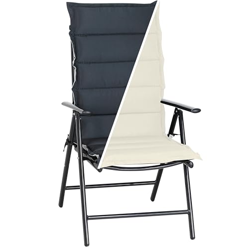 DETEX® 6X Sitzkissen Stuhl Hochlehner Wendekissen Creme-Anthrazit Wetterfest 30° waschbar 120x45cm Gartenstuhl Stuhlkissen Polster Auflage Sitzauflage