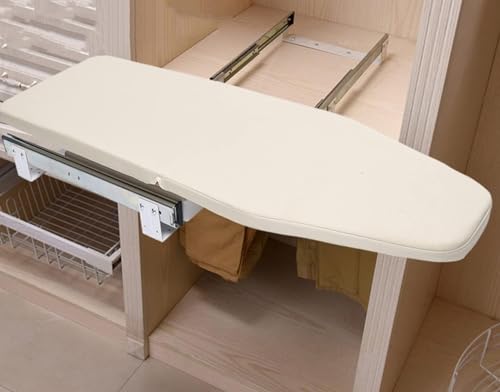Hcosmy Pull Out Ironing Board - 180° Rotatable, 14" L x 32" W, Retractable Hidden, Closet Foldable With Heat-Resistant (White)