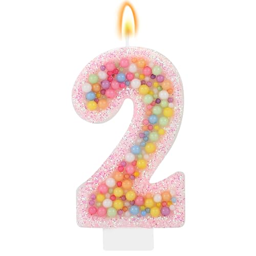 IDIJOLI Pastel Macaron 2nd Birthday Candle Sweet Pink Number 2 Candle Cake Topper Cupcake Decorations for Girls and Women Party Decor Anniversary Celebrations Supplies