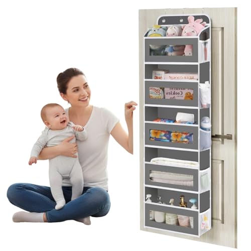 Over The Door Organizer with 5 Shelves & 10 Mesh Pockets, Hanging Door Storage Organizer for Baby Essentials, Clothes, Toys, Nursery Organizer, Space Saving Fabric Storage Home