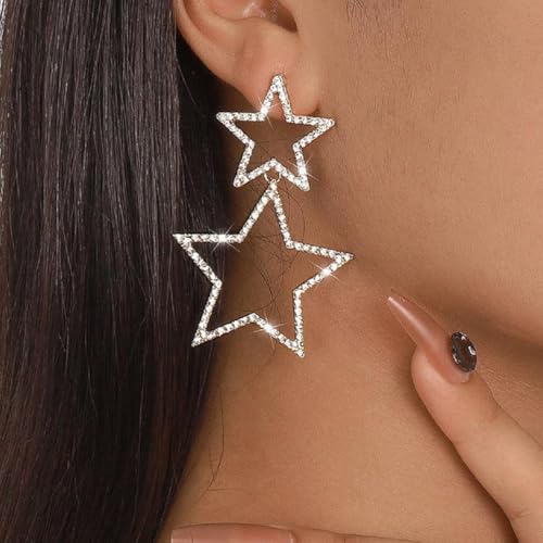 Star Earrings Gold/Silver Sparkly Rhinestone Earrings for Women Big Tassel Star Drop Earings For s Birthday Party Star Jewelry Gifts4