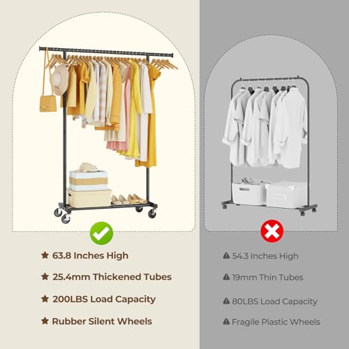 Clothes Rack for Hanging Clothes: Clothing Coat Garment Rolling Racks with Wheels Shelf Portable Closet Storage Organizer Wardrobe Strudy Metal Freestanding Laundry Room Bedroom Dress Shirt Jacket